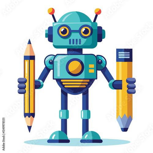 A robot holding pencils