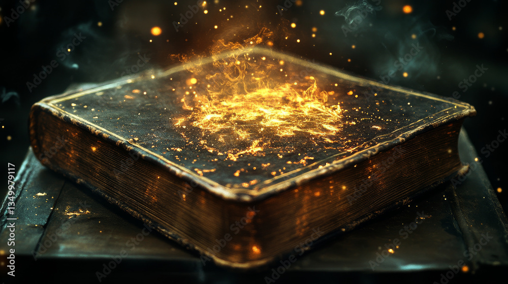Fototapeta premium Old magic open paper book icon. Ancient spell. Fantasy wizard alchemy set for fairytale library. Myth assets illustration. Antique story clipart for witchcraft education and grimoire knowledge design