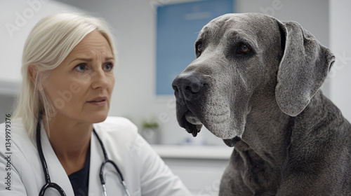 A dog undergoing a thorough examination by a veterinarian discussing recommended vaccinations for specific breeds and health needs.