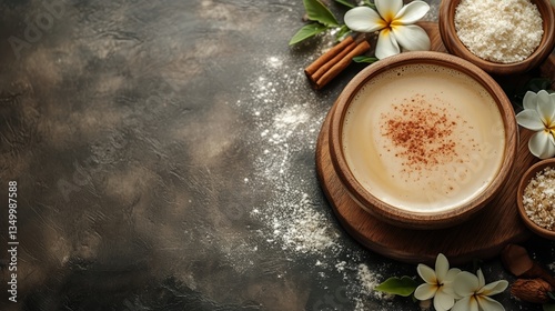 Hot Chocolate With Whipped Cream and Spices Served in Glass Mugs on a Dark Ba...