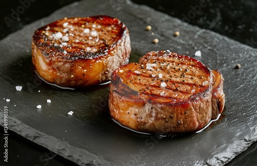 Grilled Meat Prepared With Spices and Presented on a Slate Board