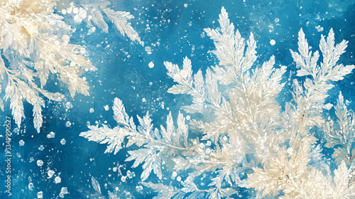 Bright blue and white background with beautiful snowflakes dancing gracefully in a whimsical winter wonderland scene.