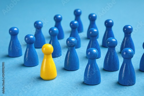 Yellow Figure Stands out Among Blue Shapes on Blue Background