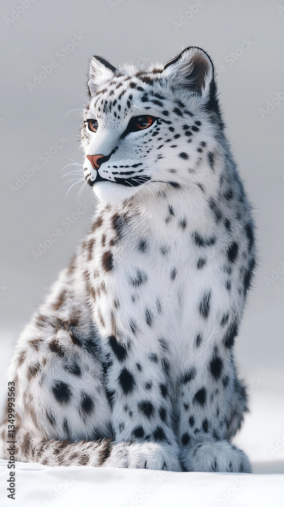 Snow Leopard Sitting Portrait with a Calm Gaze in a Bright Setting Snow Leopard Sitting Portrait with a Calm Gaze in a Bright Setting