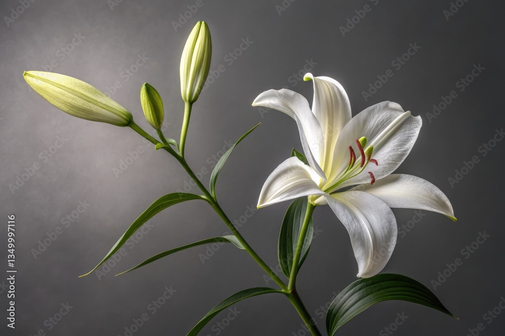 Naklejka premium White Lily Blooms Elegantly Against a Neutral Backdrop Generative AI