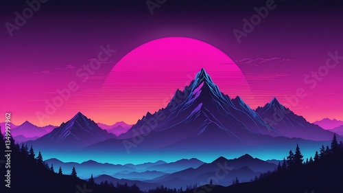 Neon Synthwave Mountain Landscape