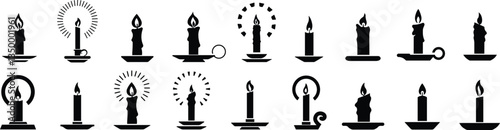 Candle icon in flat style set. isolated on transparent background