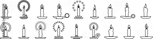 Candle icon in line style set. isolated on transparent background