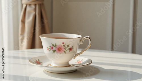 Wallpaper Mural Elegant tea cup with floral design on a bright table   Torontodigital.ca