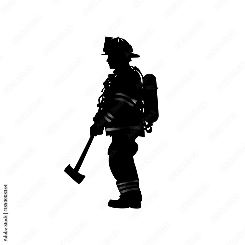 Fototapeta premium Firefighter Silhouette with Axe.