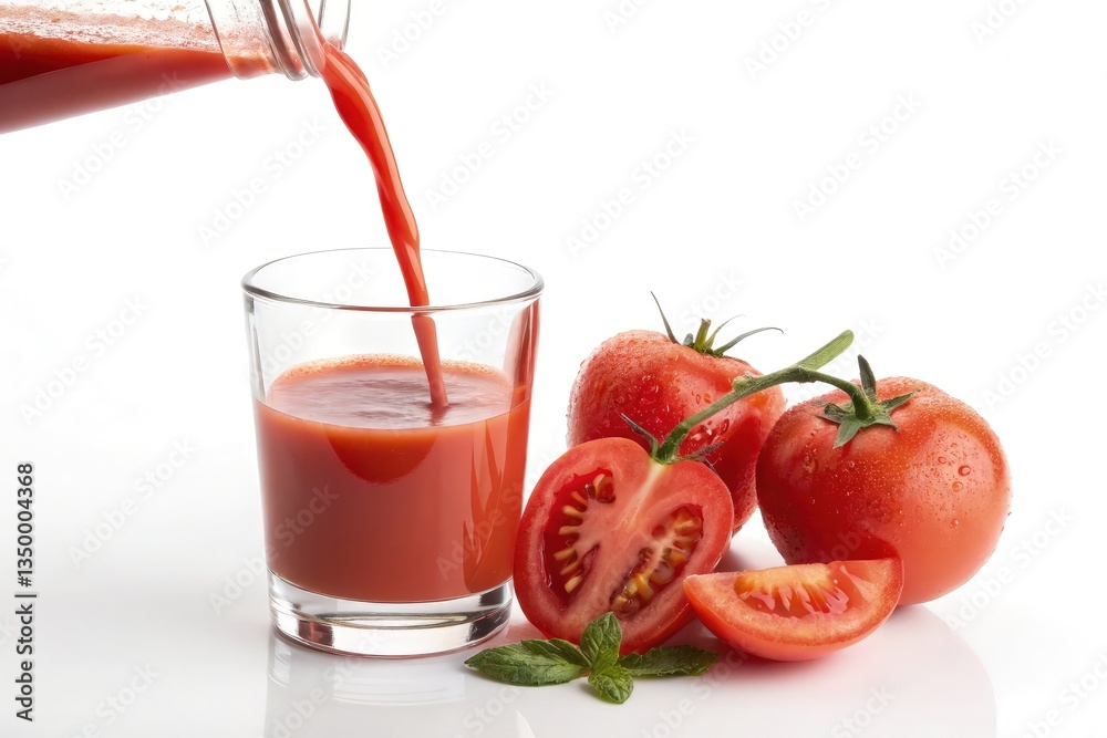 Fresh Tomato Juice Poured Into a Glass With Ripe Tomatoes Generative AI Fresh Tomato Juice Poured Into a Glass With Ripe Tomatoes Generative AI
