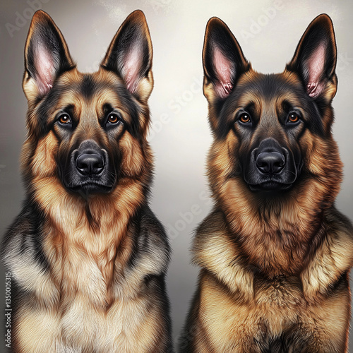 German Shepherds in a symmetrical studio portrait

