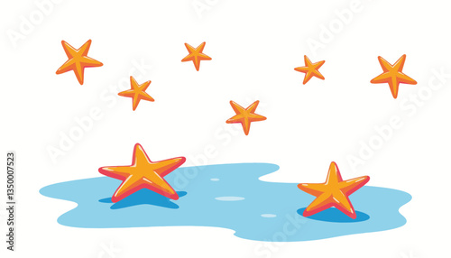 Colorful starfish in water against a plain background  
