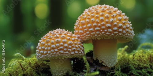 Mushrooms Growing in Forest Under Soft Sunlight With Lush Greenery in Autumn