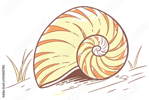 2 Seashell, spiral shell, conch, watercolor painting, soft colors, pastel tones, orange and yellow hues, reflective surface, minimalist background, delicate details, beach theme, coastal art, serene a