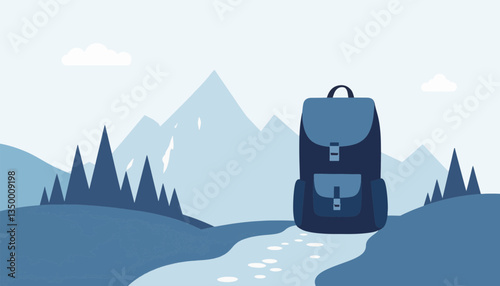 Backpack on a Winding Path Against Mountain Landscape  