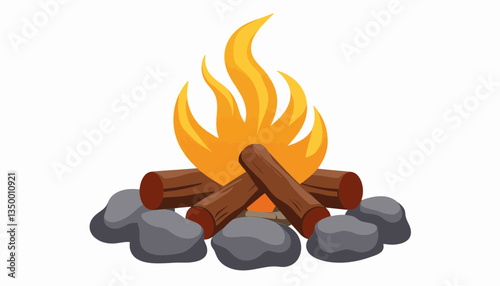 Campfire with Flames and Logs on Stones  