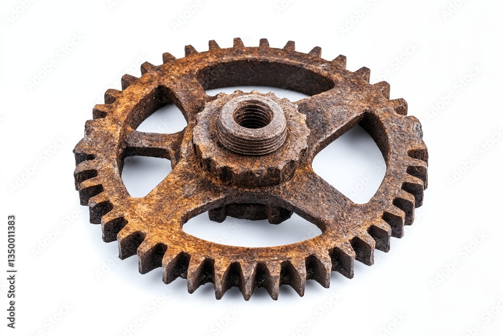 Engranaje oxidado con un eje roscado, sobre un fondo blanco. Engranaje oxidado con un eje roscado, sobre un fondo blanco.