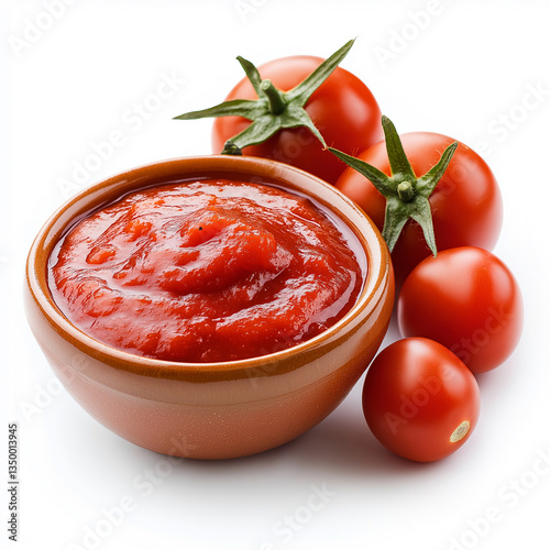 tomato sauce with rich color and smooth consistency, Isolated on white Background.