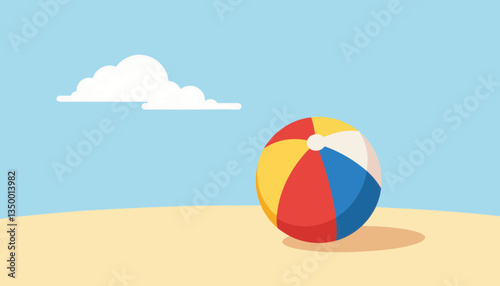 Colorful beach ball on sand against clear blue sky  