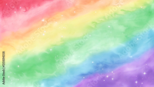 Vibrant watercolor rainbow background with soft pastel colors and subtle sparkles