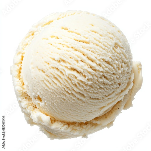 Scoop of Creamy Vanilla Ice Cream Isolated on White Background