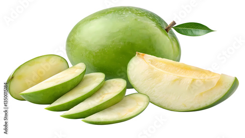 Green Mango and Sliced Pieces | High-Quality Stock Image PNG

