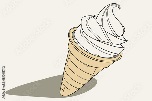 6 Creamy soft serve ice cream, golden waffle cone cup, swirled peaks, vanilla dessert, crispy texture, smooth and fluffy, single serving, white on beige, studio lighting, high resolution, product phot