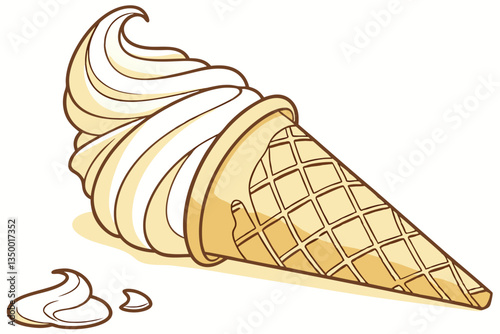 6 Creamy soft serve ice cream, golden waffle cone cup, swirled peaks, vanilla dessert, crispy texture, smooth and fluffy, single serving, white on beige, studio lighting, high resolution, product phot