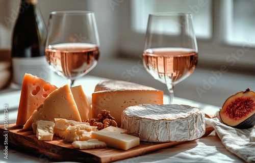 Enjoying a Wine and Cheese Pairing With a Selection of Gouda, Brie, and Figs ...