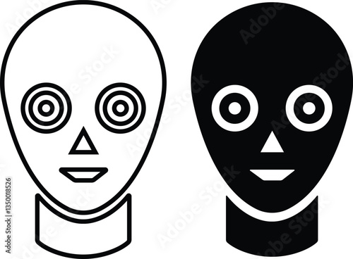 Intelligent tactical robot face icon in flat line set chatbot technology customer service, isolated on transparent background