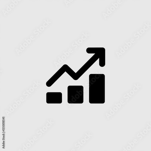Simple black business growth chart icon with upward trending arrow and bar graph on light gray background