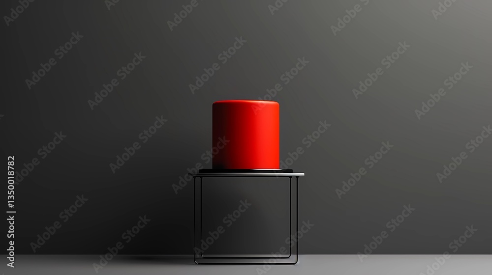 Red cylindrical object on a minimalist black and gray display in a contemporary setting Generative AI Red cylindrical object on a minimalist black and gray display in a contemporary setting Generative AI