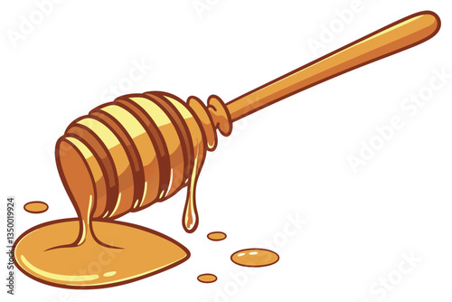 8 Wooden honey dipper, golden honey dripping, close-up photography, white background, high contrast, glossy texture, appetizing, food photography, studio lighting, liquid motion, viscous, amber color,