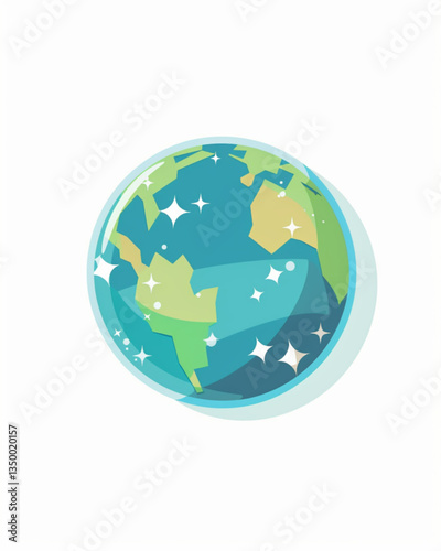 Colorful cartoon earth with sparkling stars and visible continents for global environment or geography infographic design

