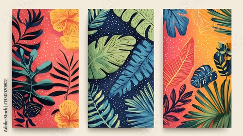 Vibrant Tropical Leaf Trio Prints