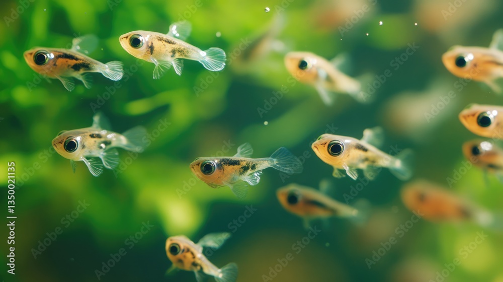 Naklejka premium Close-up of a Group of Tadpoles in a Tranquil Lake, Showcasing Nature's Details in a Duck Pond Habitat
