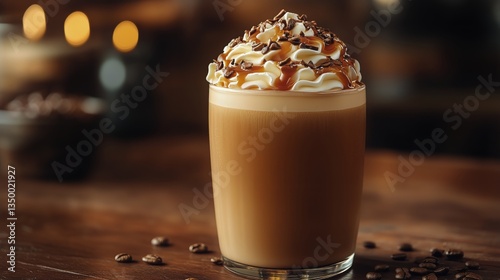 Hot Chocolate With Whipped Cream and Spices Served in Glass Mugs on a Dark Ba...