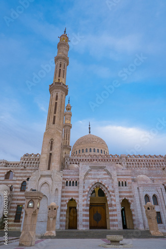 Beautiful Al Mustafa Mosque in Sharm el-Sheikh in Egypt, at sunset.
