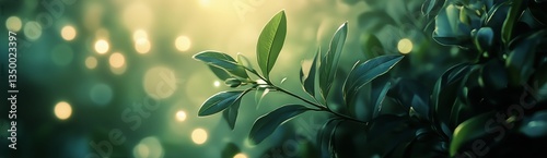Close up of Vibrant Green Leaves Illuminated by Soft Sunlight in a Natural Se...