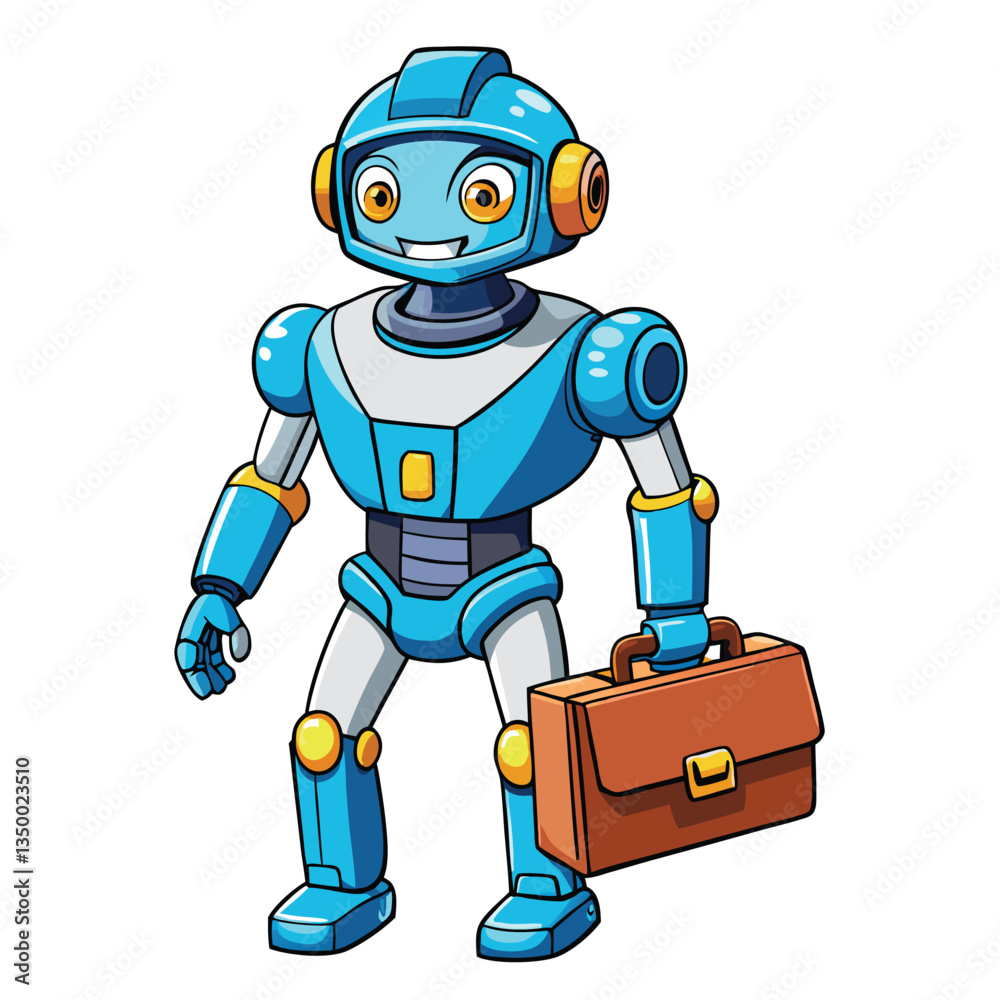 Naklejka premium Blue robot carrying a briefcase