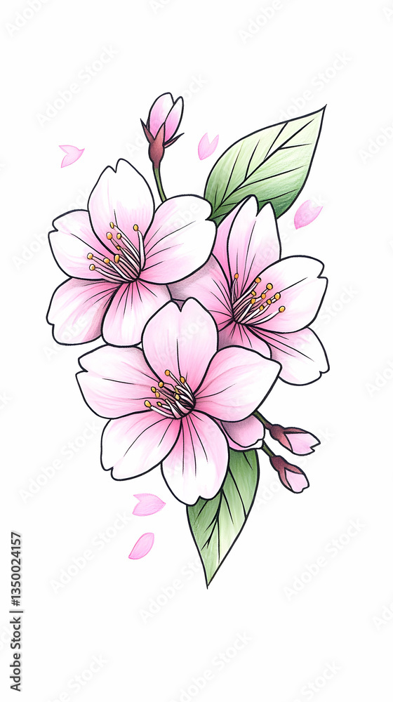 custom made wallpaper toronto digitalDelicate pink cherry blossoms with leaves and petals, digitally rendered