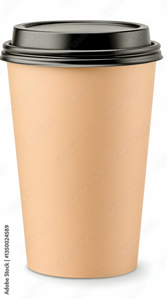Disposable light-brown paper coffee cup with black lid Disposable light-brown paper coffee cup with black lid