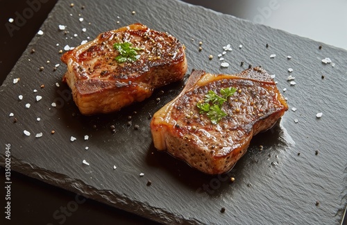 Grilled Meat Prepared With Spices and Presented on a Slate Board
