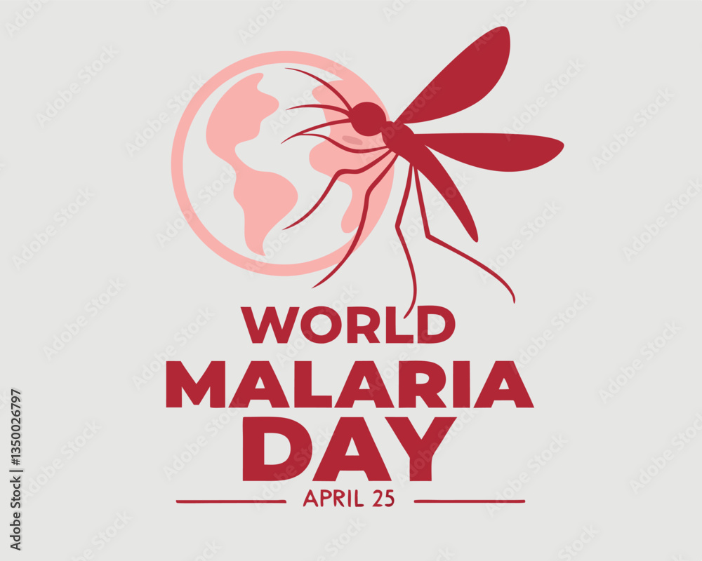 Obraz premium Minimalist World Malaria Day design with a red mosquito silhouette. World Malaria Day on April 25th: clean and simple mosquito graphic.