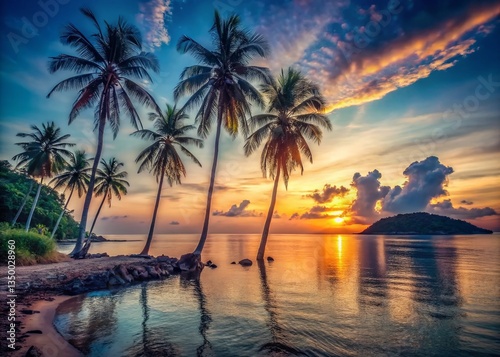 Sunrise on Koh Phangan Beach: Palm Trees and Ocean Serenity