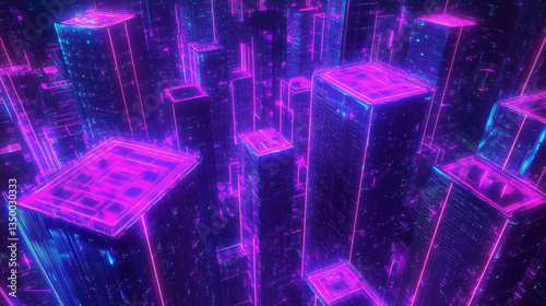 Stunning futuristic cityscape bathed in neon lights capturing the energy and vibrancy of a modern urban environment at night.