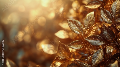 Golden Leaves Shimmer in Sunlight Creating a Serene Nature Backdrop