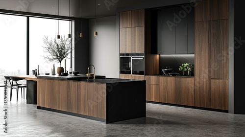 A bright and Modern kitchen interior with modern furniture design 