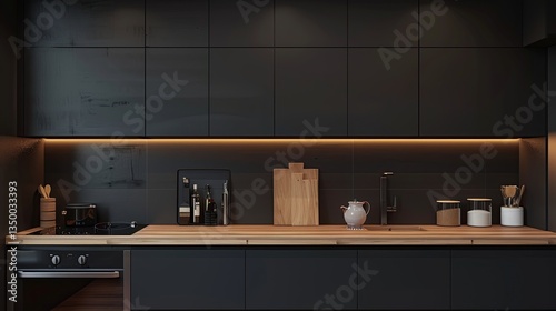 A bright kitchen interior with modern furniture design 